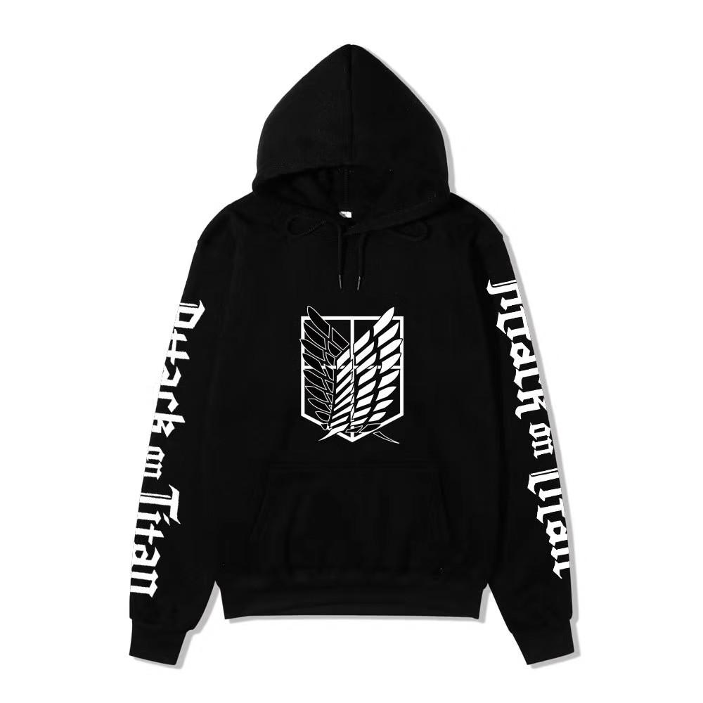Attack on Titan Freedom Wings Hoodie Unisex Fleece Sweatshirt Survey Corps Logo Gothic Vertical Text Both Sleeves Autumn Winter Pullover