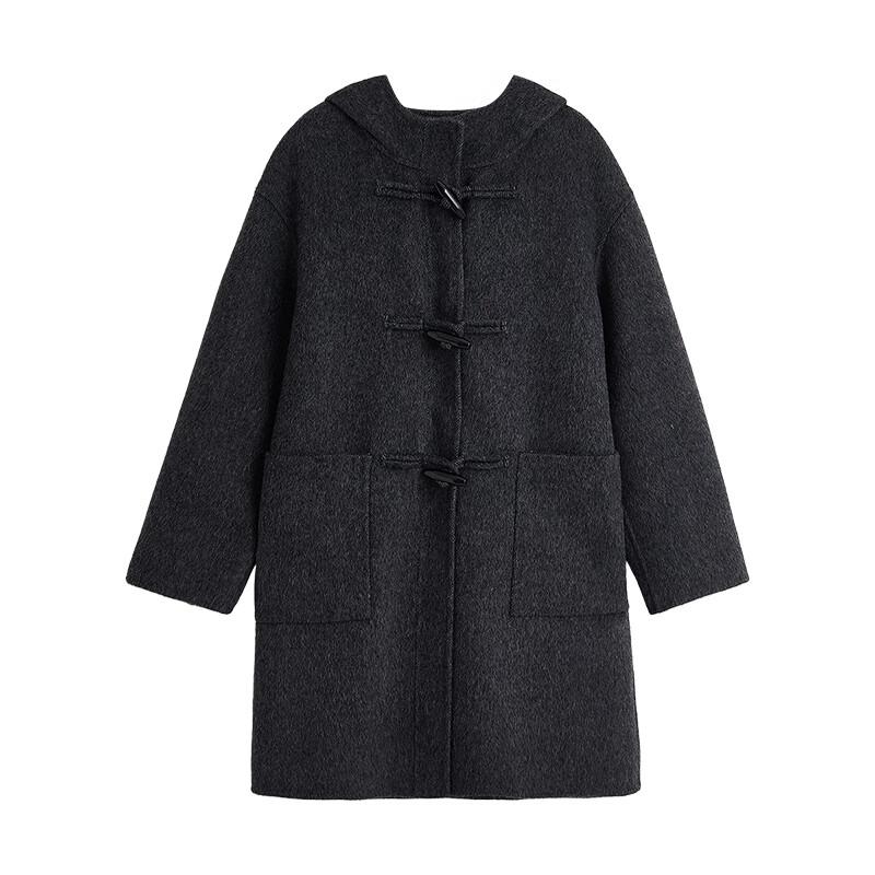 Palton retro de damă cu glugă, lungime medie, amestec de lână