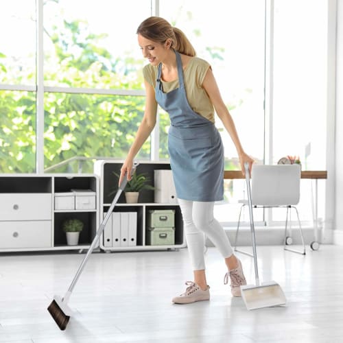 Broom and Dustpan Set, Standing Cleaning Set [New for 2025] Popular Outdoor Use, Fastener-Mounted, 180 Adjustable Broom Angle, Rotating Broom, Conven