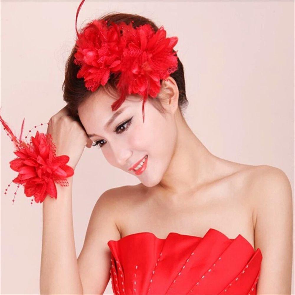 Fashion Brooch Feathers Hair Clip Flower Beads Bridal Hairpin Headdress Corsage Feather Hairband for Ladies Children's