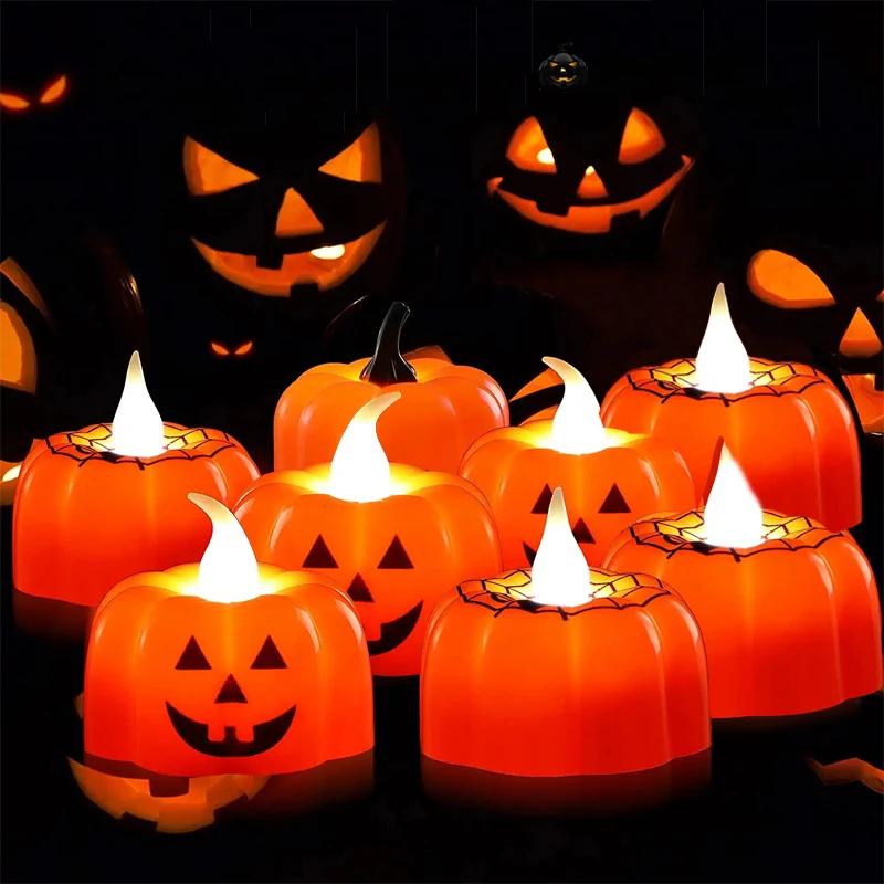 Halloween Pumpkin Flameless Candles Battery Operated Led Tea Lights Flickering Pumpkin Lamp Halloween Party Props Decoration