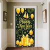 IVN 71x35 Inch Happy New Year 2026 Banner Door Cover New Years Eve Party Backdrop Black Gold Balloons Gift Box Polyester Fabric Front Door Porch