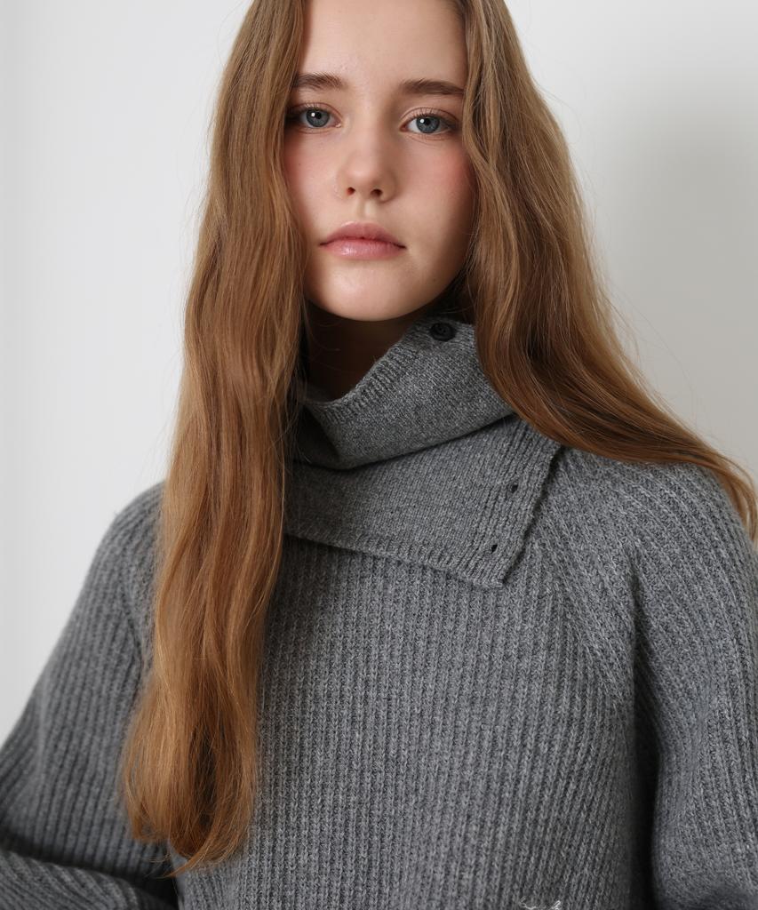 Daenkeudieo Neck Warmer Round Hacci Knit Set - Charcoal