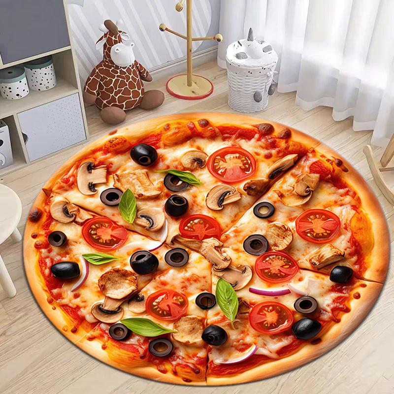 1Pc Food Theme Printed Circular Carpet, Home Door Mat, Outdoor Travel Protection Carpet A6