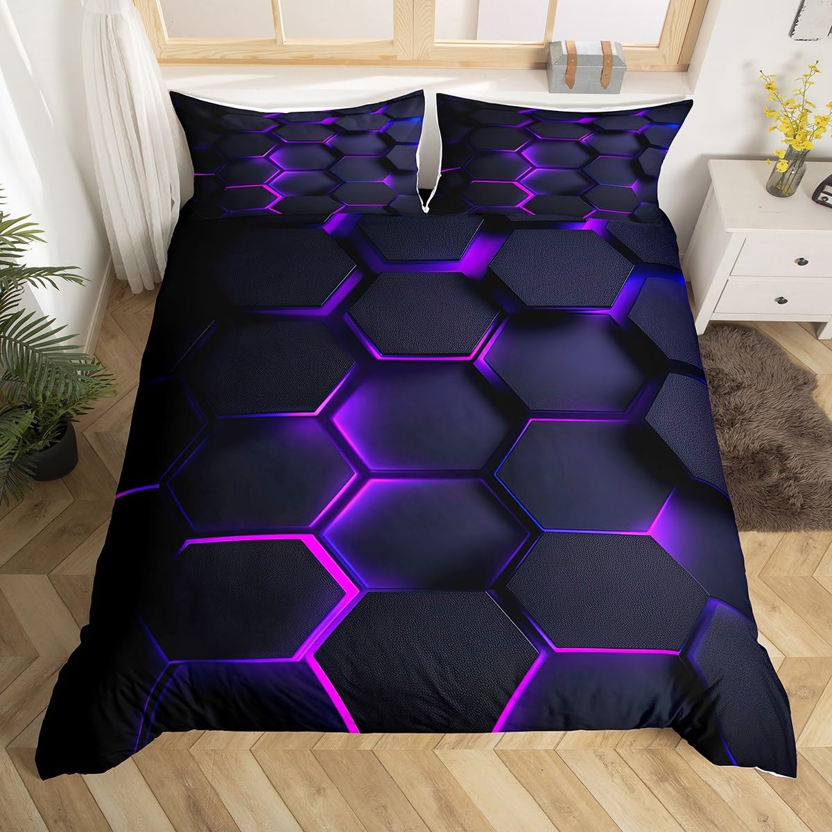 

Geometry Hexagon Duvet Cover Navy Blue Comforter Cover Watercolor Honeycomb Abstract Tie Dye Bedding Set Microfiber Quilt Cover EU Single(135x200cm)