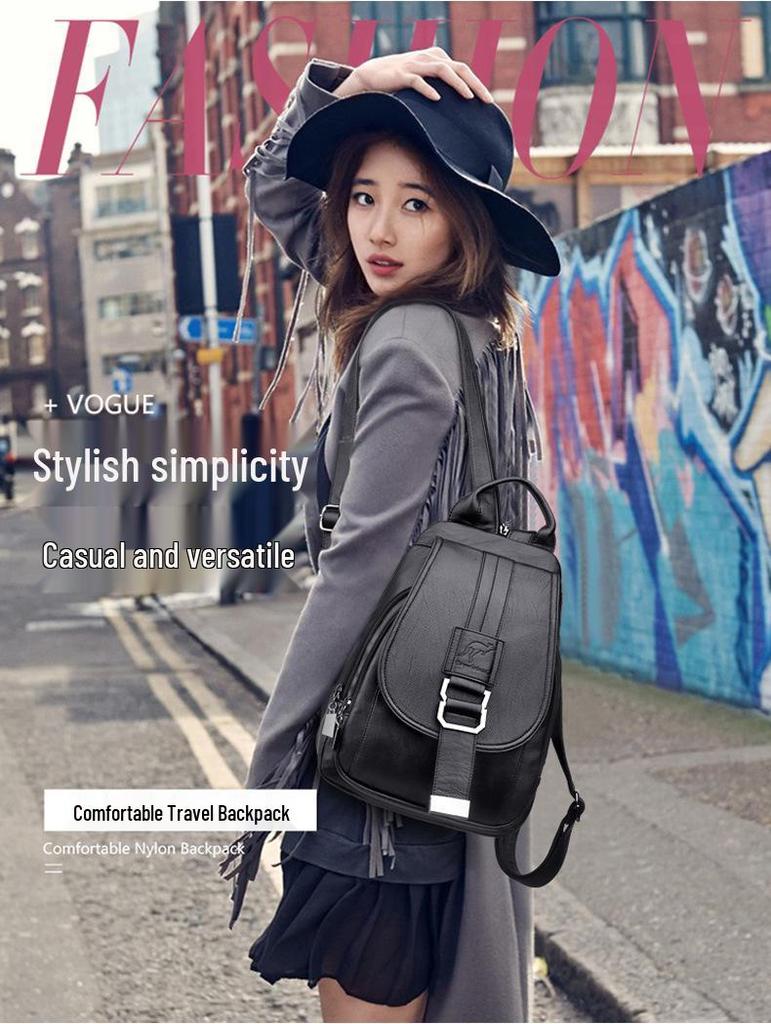 Chic Women's Korean-Style Minimalist Soft Leather Backpack – Simple, Large Capacity, Casual Design