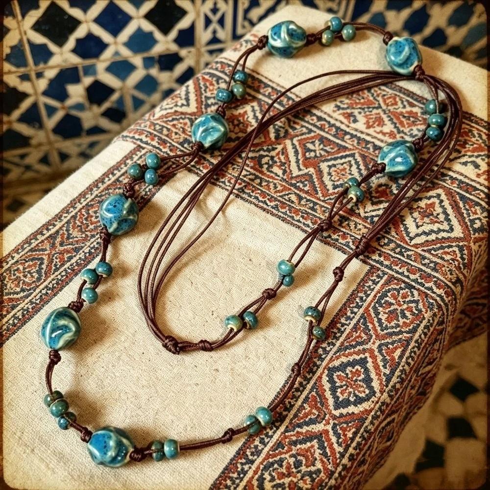 Ethnic Style Beaded Necklaces Bohemia Sweater Chain Fashion Jewelry Ceramic Chain For Women