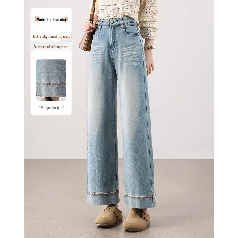 TERRE BLEUE Women s High-Waist Wide-Leg Straight Jeans 27