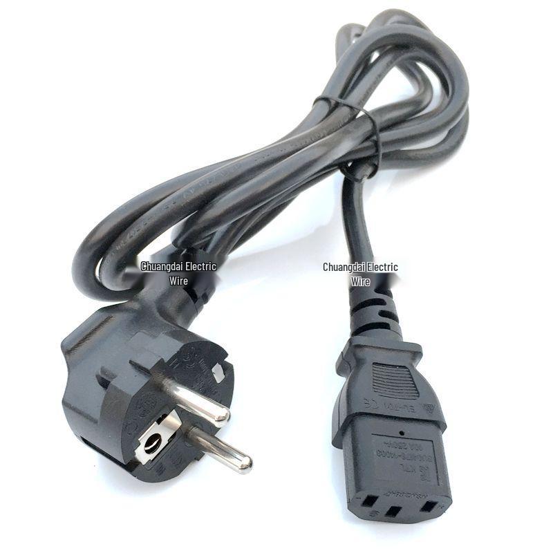 White European Standard Three-Pin Power Cord with Right Angle C5 and Plum Blossom Connector, VDE CE Certified.