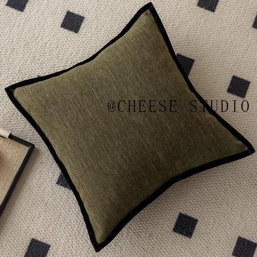 45×45 French Medieval Style Pillowcase Black Border Retro Green Cushion Cover American Style Living Room Sofa Decor Pillow Cover