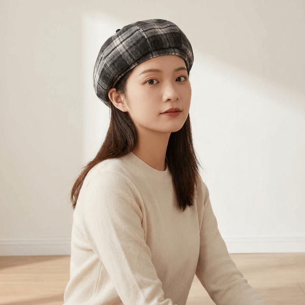 Japanese Style Plaid Beret Soft Newsboy Hat Breathable Octagonal Hat Girls