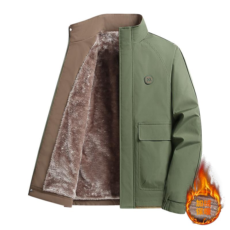 Stand Collar Workwear Thickened Velvet Warm Jacket Men's Casual Versatile Flying Cotton Jacket