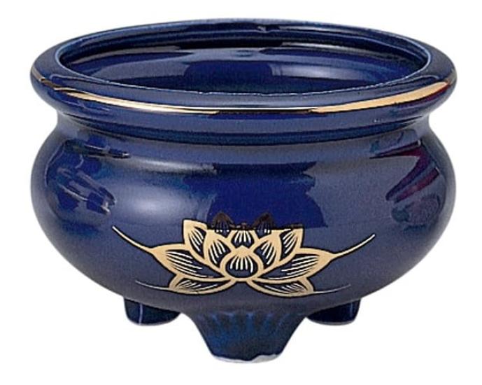 

Three-legged Incense Burner with Lapis Lazuli Gold Lotus Design [3.5 inches] Buddhist Altar Supplies, Home Memorial Supplies, Urn Use
