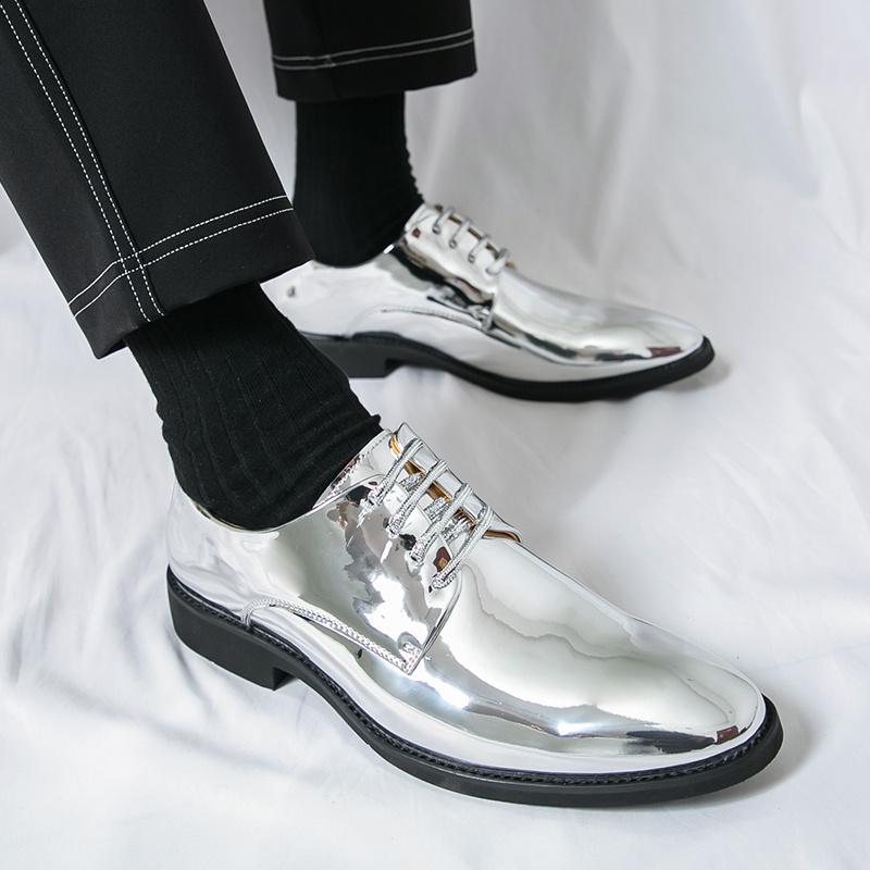 Luxury Silver Man Patent Leather Shoes Large Size 38-50 Party Dress Wedding Shoes Men Pointed toe Leather Shoes Designer Oxford