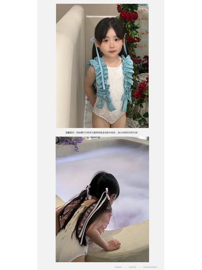 Girls' Mori Style Two-Tone Lace Romper with Bow