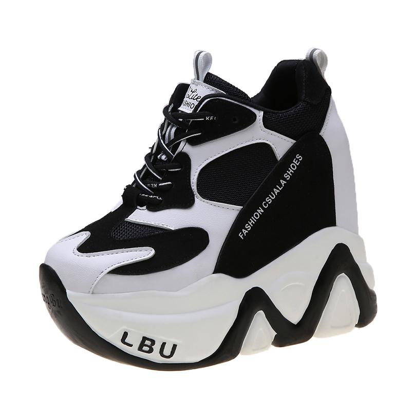 

Высококачественные кроссовки женские кроссовки обувь на высокой платформе новая дышащая женская обувь для увеличения роста 12,5 см толстая подошва женская 39 чёрный