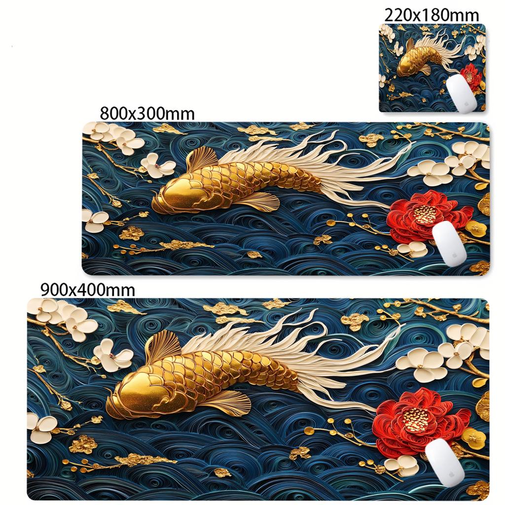 Mouse Pad Japanese Desk Mat Koi Fish Japan Art Seal Yinyang fish Large XL Gaming Oversize Deskmat Rubber Mousepad x