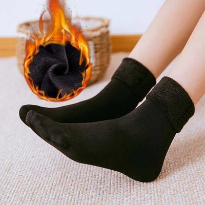 Women Winter Warm Thicken Thermal Soft Casual Solid Color Socks Wool Cashmere Home Snow Boots Velvet Home Floor Sock