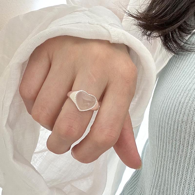 925 Sterling Silver Rings For Women Geometric Fine Jewelry Finger Adjustable Simple Heart Stone Ring For Party Birthday Gift