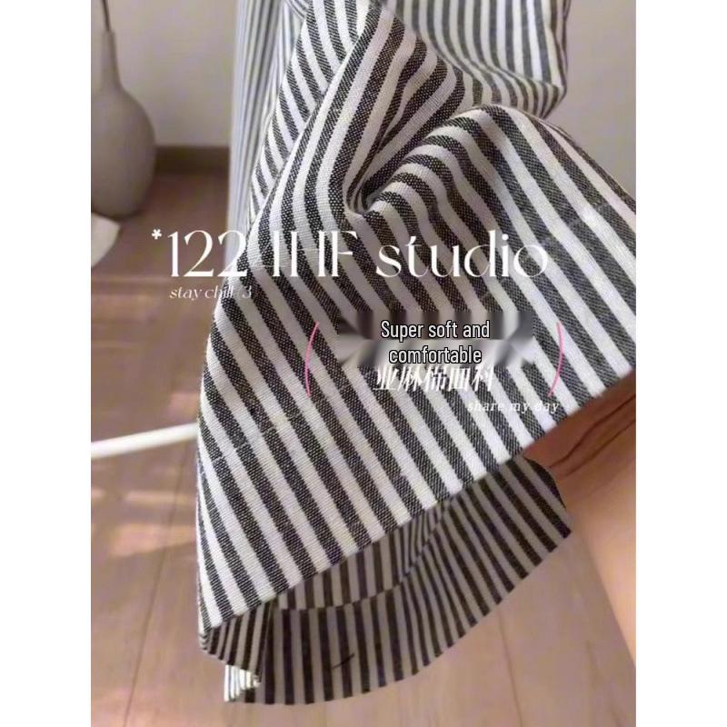 Empfehlung: Japanische gestreifte Leinen-Hose für Damen – Neuer Stil, lässig, weit geschnitten und vielseitig.