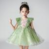 Green Mesh Princess Dress, 2024 Summer Style, Formal Wear for Medium and Large Children, Ideal for June 1st Performances.