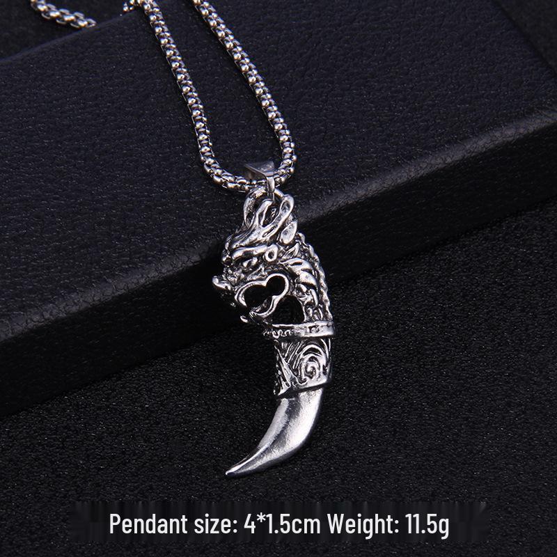 Men s Trendy Retro Ethnic Stainless Steel Necklace with Simulated Wolf Tooth, Wolf Head, and Tiger Head Pendants