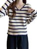 Plus Size V-neck Striped Knitted Sweater - Women's Slimming Long Sleeve Base Layer Top
