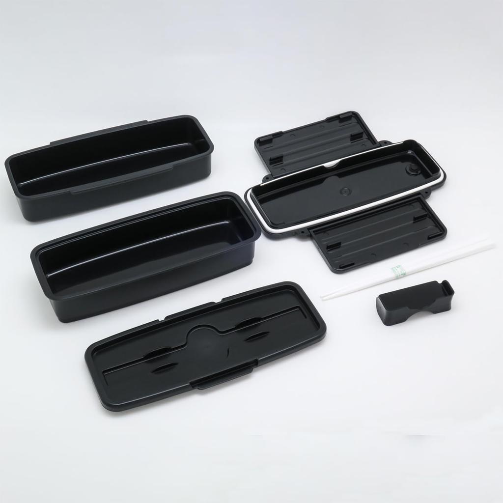 OSK Bento Lunch Box with 860ml MAKURO Made in Dishwasher and Microwave Safe Box, BLW-12H, Two-Tier Dividers, Capacity, MKR, Japan, Antibacterial,