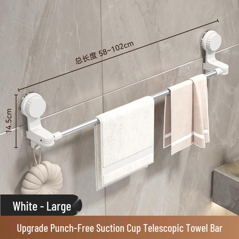 Non-Drill Suction Cup Towel Rack: Extendable Bathroom Storage Shelf & Organizer