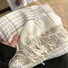 Winter Atmosphere White Scarf Women's Neck Warmer Plaid Winter Versatile Autumn Winter Warm