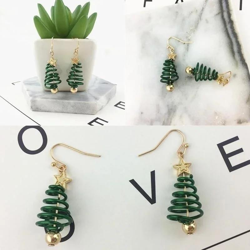 Plating Gold Party Earrings for Women Jewelry Gift Fashion Cartoon Christmas Tree Earrings Dangle Fashion Accessories for Women