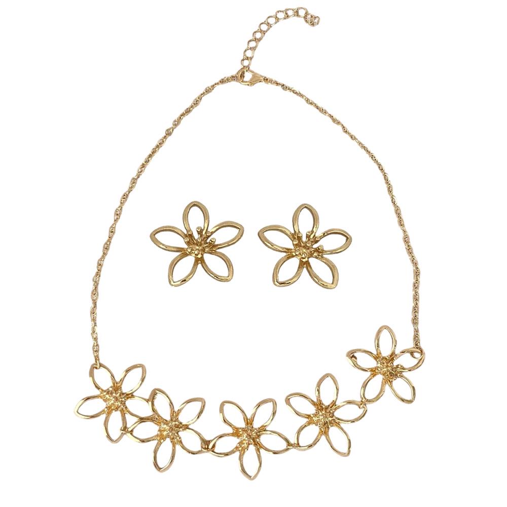 Eco-friendly Elegant Metal Floral Necklace & Earrings Set for Women