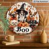 2D Flat, 1pc Boo Halloween Aluminum Ornaments Sign, Dog Maple Leaf Jack-o'-Lantern Boo Pattern Design, Round Hanging Plaque for Yard, Room, Home