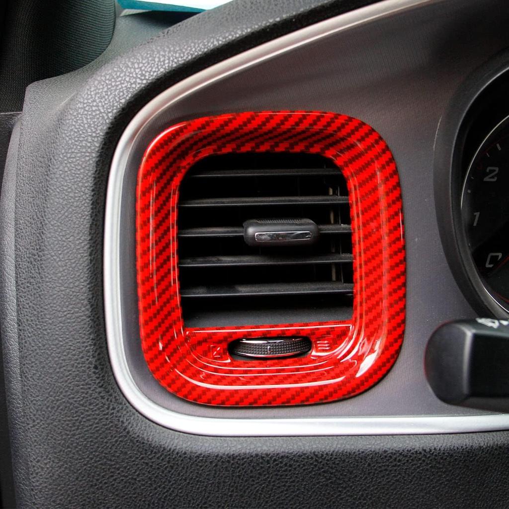 crosselec Red Carbon Fiber Air Vent Cover AC Outlet Trim kit for Dodge Charger 2015+
