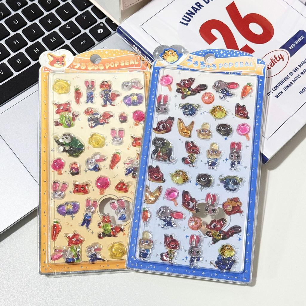 Zootopia 3D Epoxy Resin Stickers Solid Crystal Embossed Cute Cartoon Decorative Stickers For Kids Laptop Phone Case Decoration