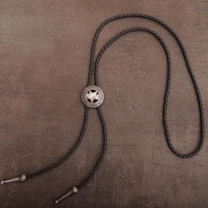6Pieces Southwestern Styles Men's Bolo Tie with Cow Skull Star Pendant for Casual or Formal Wear Leather Cord Necktie