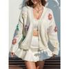 Women Floral Print Loose Long Sleeve Knit Casual Cardigan Sweater