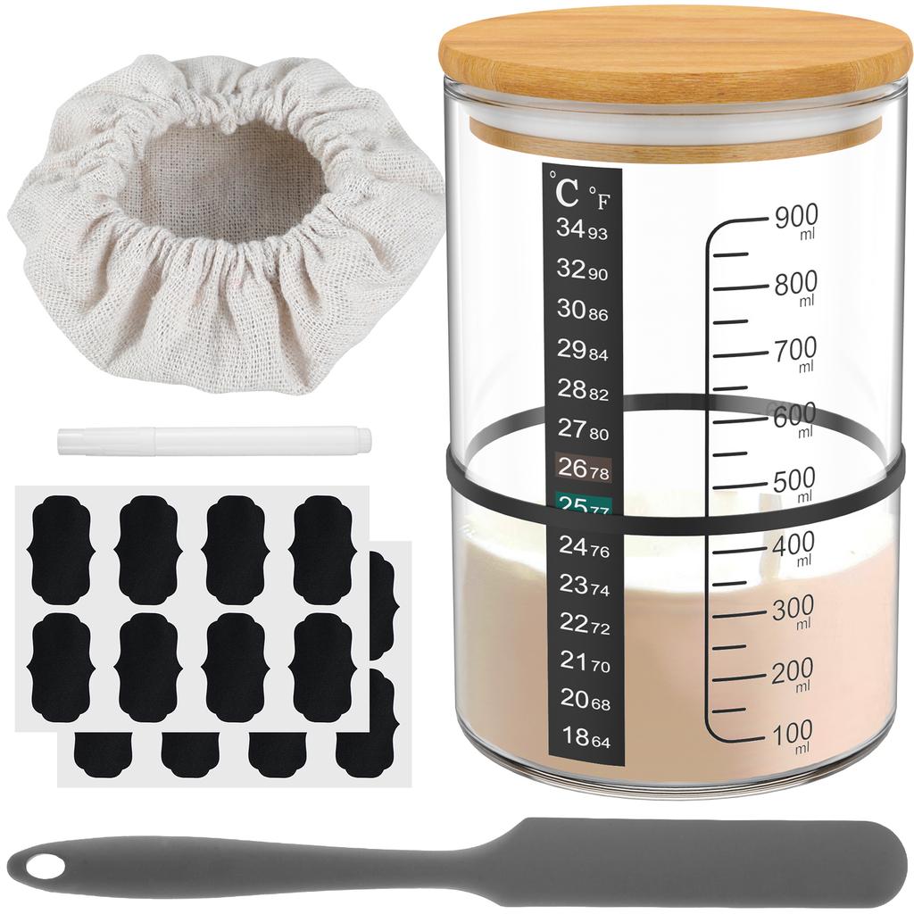 Sourdough Bread Starter Kit 900ml Sourdough Starter Container Wide Mouth Glass Sourdough Fermentation Jar for Bread Baking