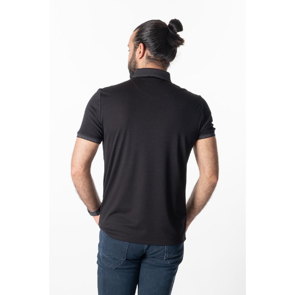 Tricou negru premium cu fermoar cu gât polo pentru bărbați