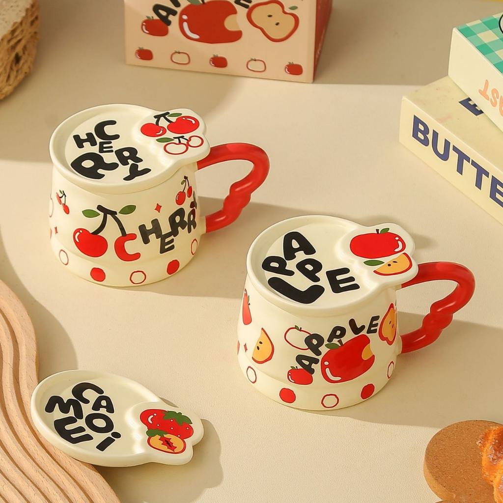 Creative Fruit Ceramic Cup Cartoon Mug Souvenir Summer Fresh Girls Water Cup with Cover High Looking Cup