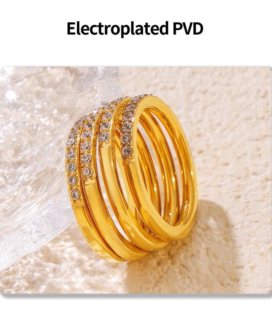 18K Gold Plated Titanium Steel Geometric Zircon Ring - European & American Style
