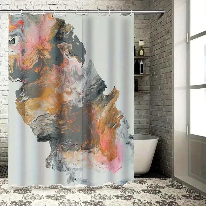 

Luxurious Abstract Bathroom Shower Curtain Artistic Colorful Bath Rug Decoration For Home Decor Bathroom Renovation (Grey/White/ W60H190(CM)-1 Pcs