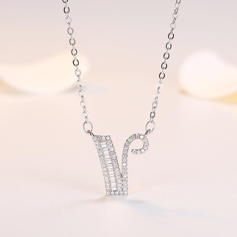 Personalized Initial Pendant Necklace Copper Plated White Gold Letter Charm Women Fashion OL Style