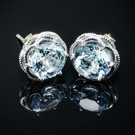 Elegant Office Style Round Blue Zircon Stud Earrings