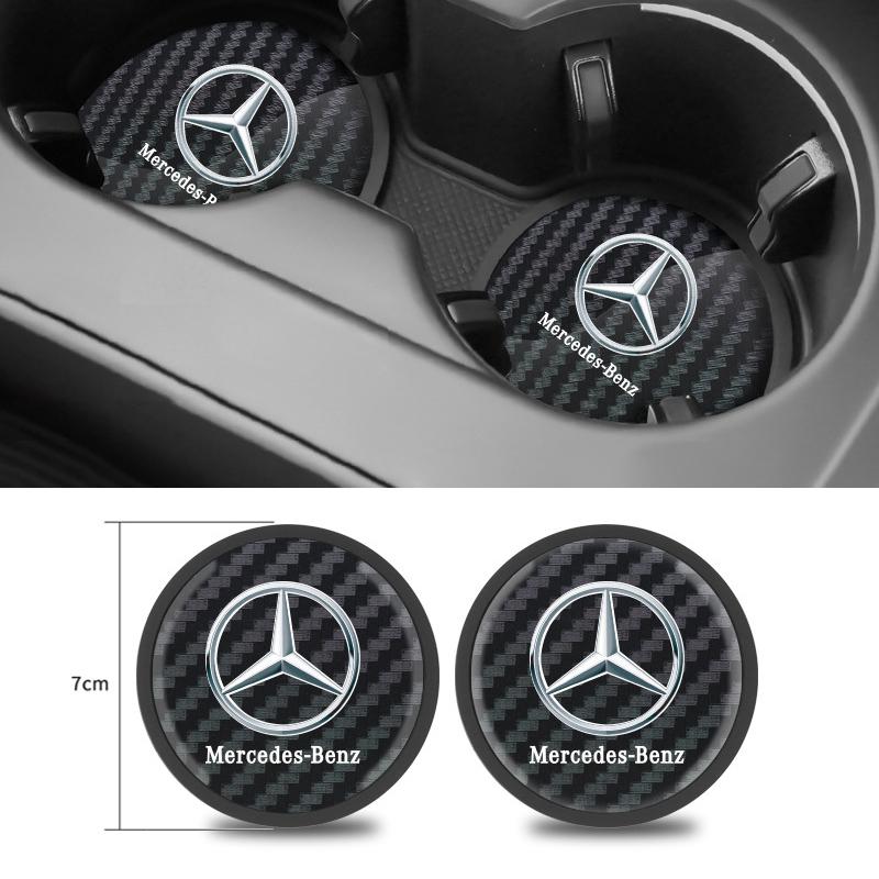WAM3 2pcs High Quality Carbon Fibre Car Water Cup Pad Car Coaster Anti-Slip Drink Holder Mat For Mercedes Benz A B R G Class W204 W25
