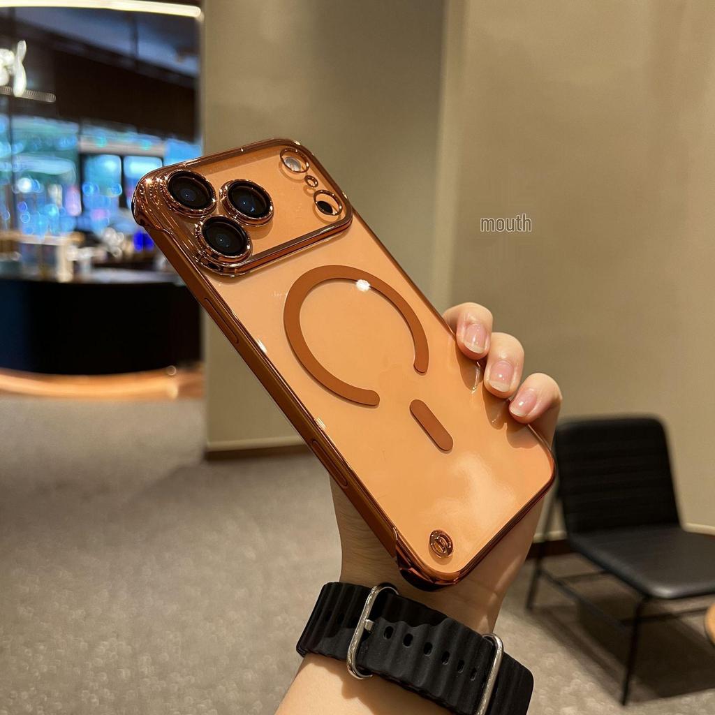 iPhone 17 Pro Max Frameless Electroplated Magnetic Case, Drop-Proof, Sense Full Package Compatibility with Apple 16, 15, 14.