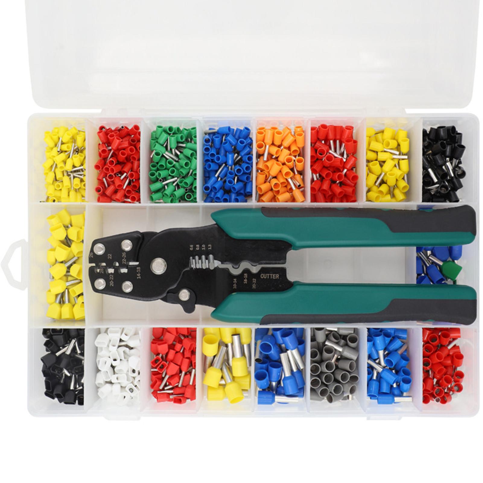 

Набор инструментов для обжима, включая 18 типов 960 шт. изолированных саморегулирующихся наконечников для проводов разноцветный