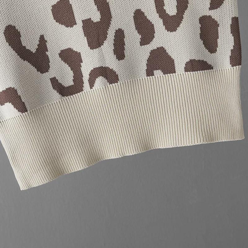European Autumn Leopard Print Knit Wool Hooded Three-Piece Set for Women