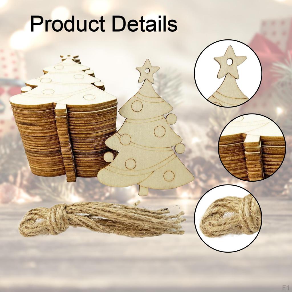 20Pcs Wooden Slices Cutouts Unfinished DIY Projects Party Decoration Sturdy Crafts Christmas