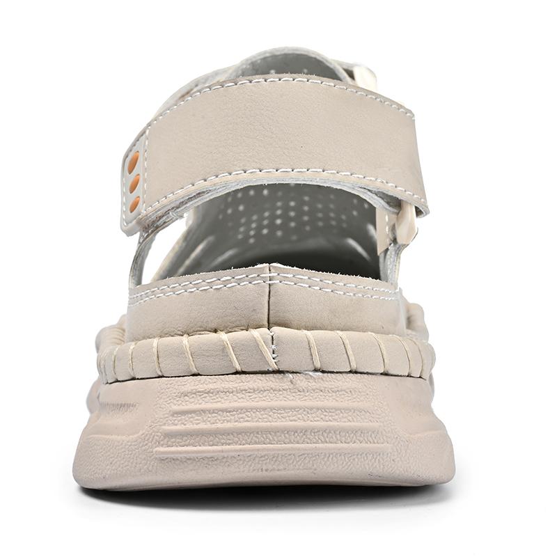 Summer Men's Leather Sandals Handmade Outdoor Ventilated Beach Slides Non-Slip Sole Casual Shoes